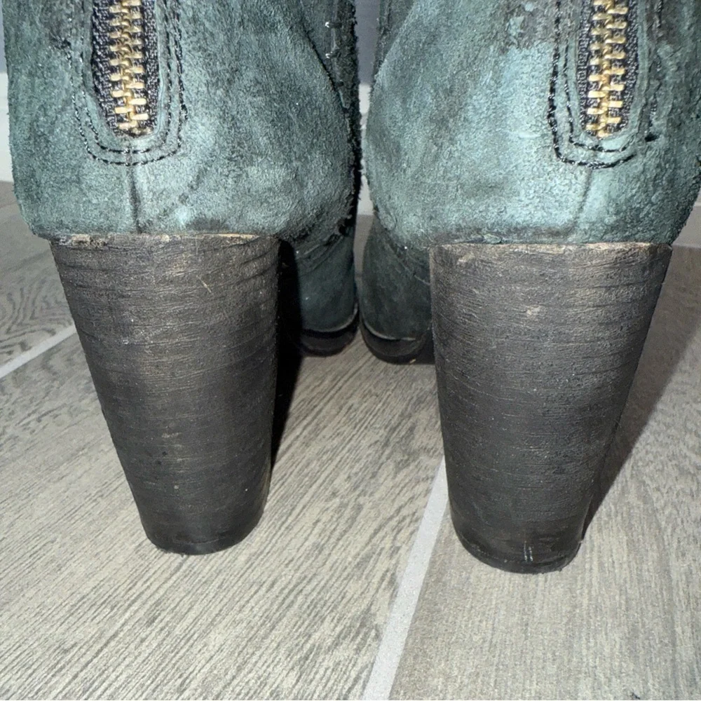 Free People Faded Black Suede Boots Distressed Leather Mid‎ Calf Heel US 8 (39)